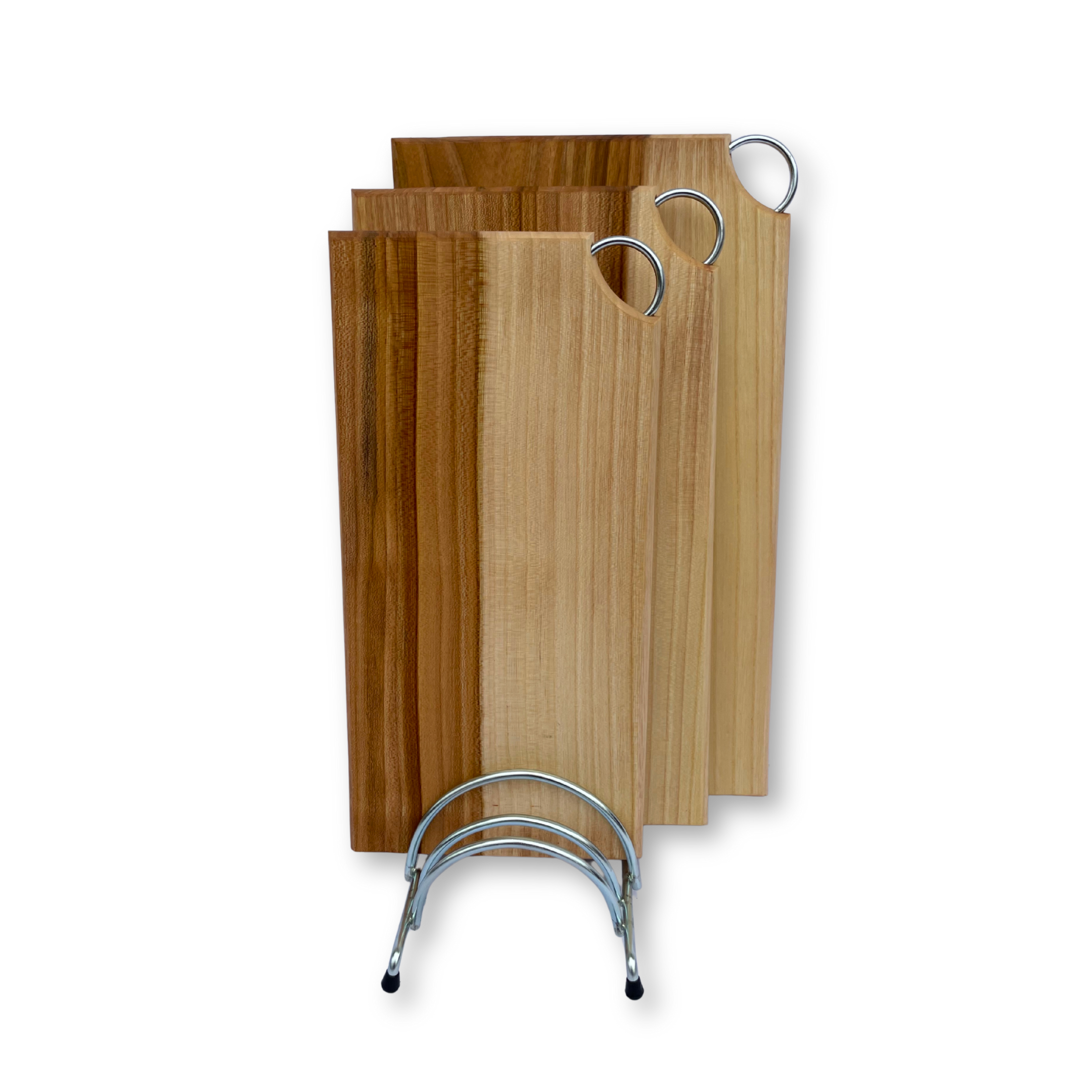 Набір дерев'яних кухонних дошок з береста з металевим кільцем та підставкою - Зображення 2