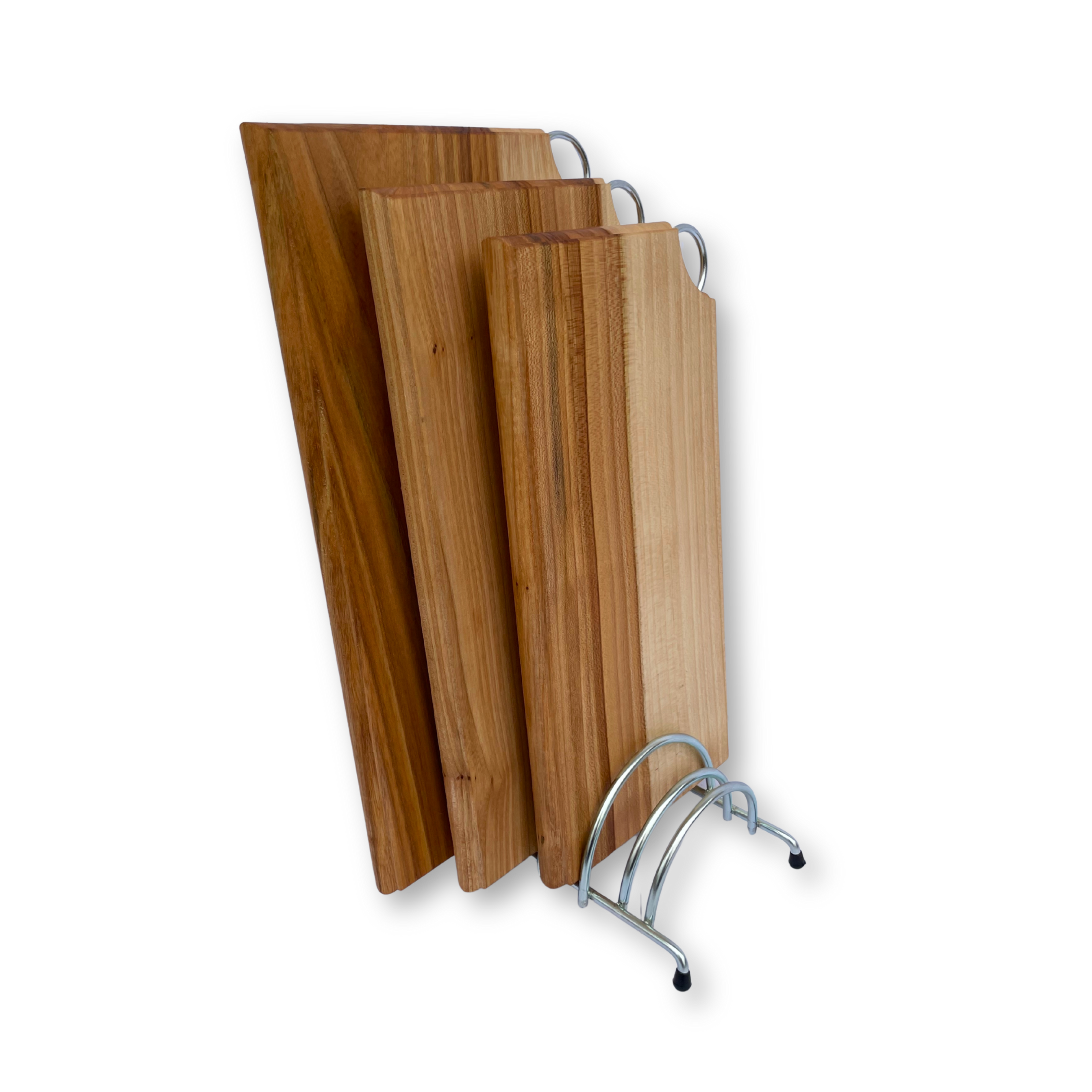 Набір дерев'яних кухонних дошок з береста з металевим кільцем та підставкою - Зображення 3