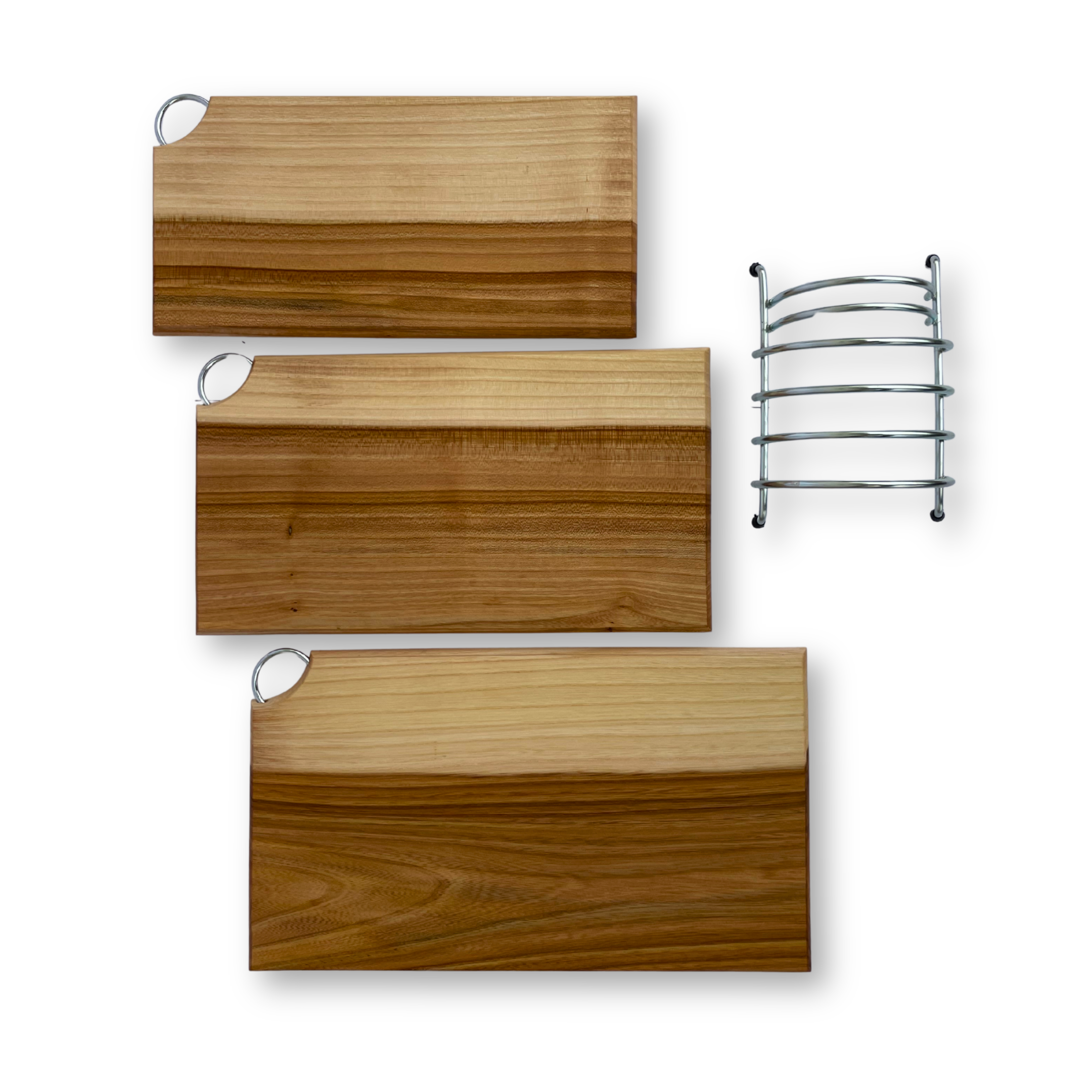 Набір дерев'яних кухонних дошок з береста з металевим кільцем та підставкою - Зображення 4