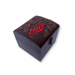 Дерев'яна шкатулка з мідним оздобленням "Калина №1" розміром 10х10х9 см