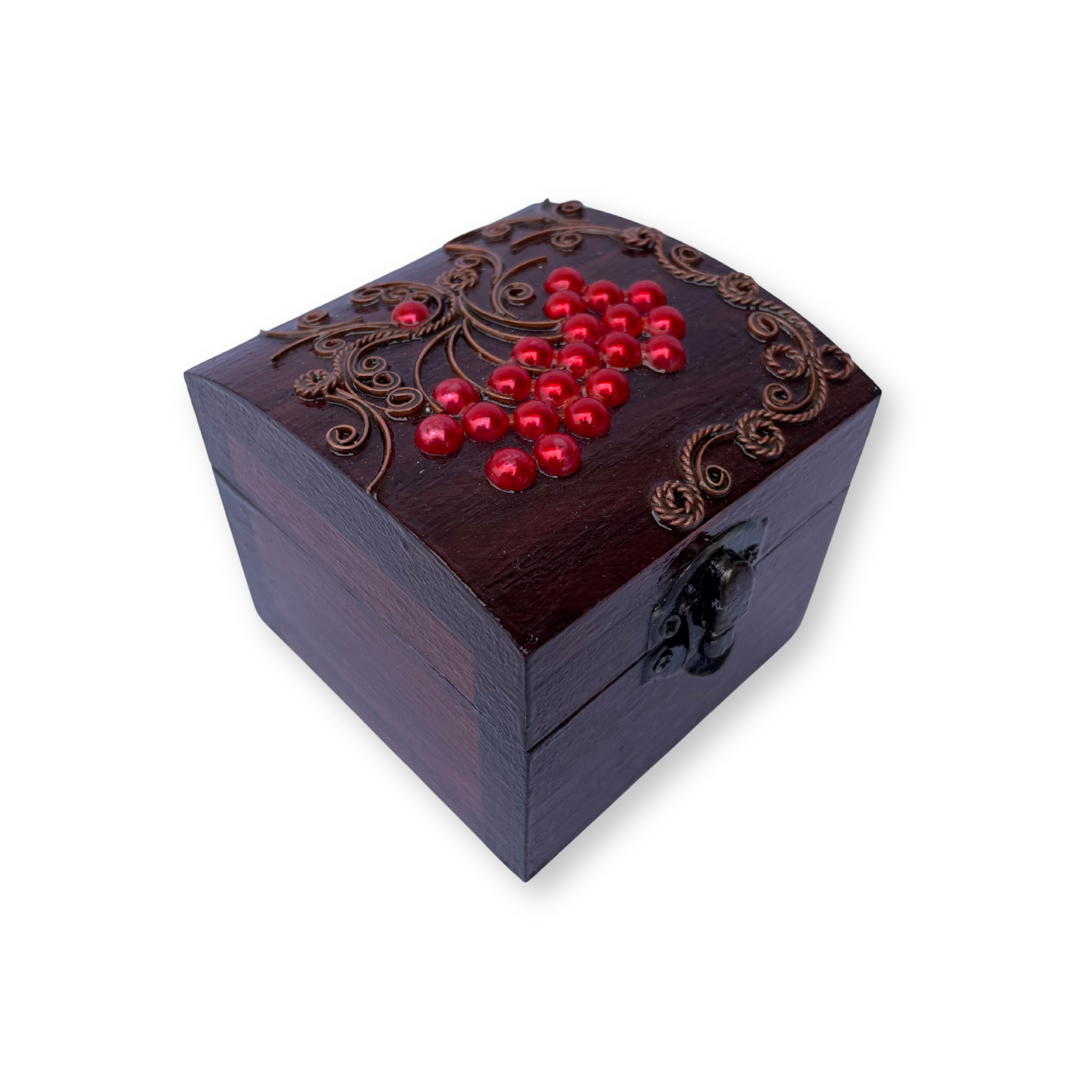 Дерев'яна шкатулка з мідним оздобленням "Калина №3" розміром 8х8х7 см