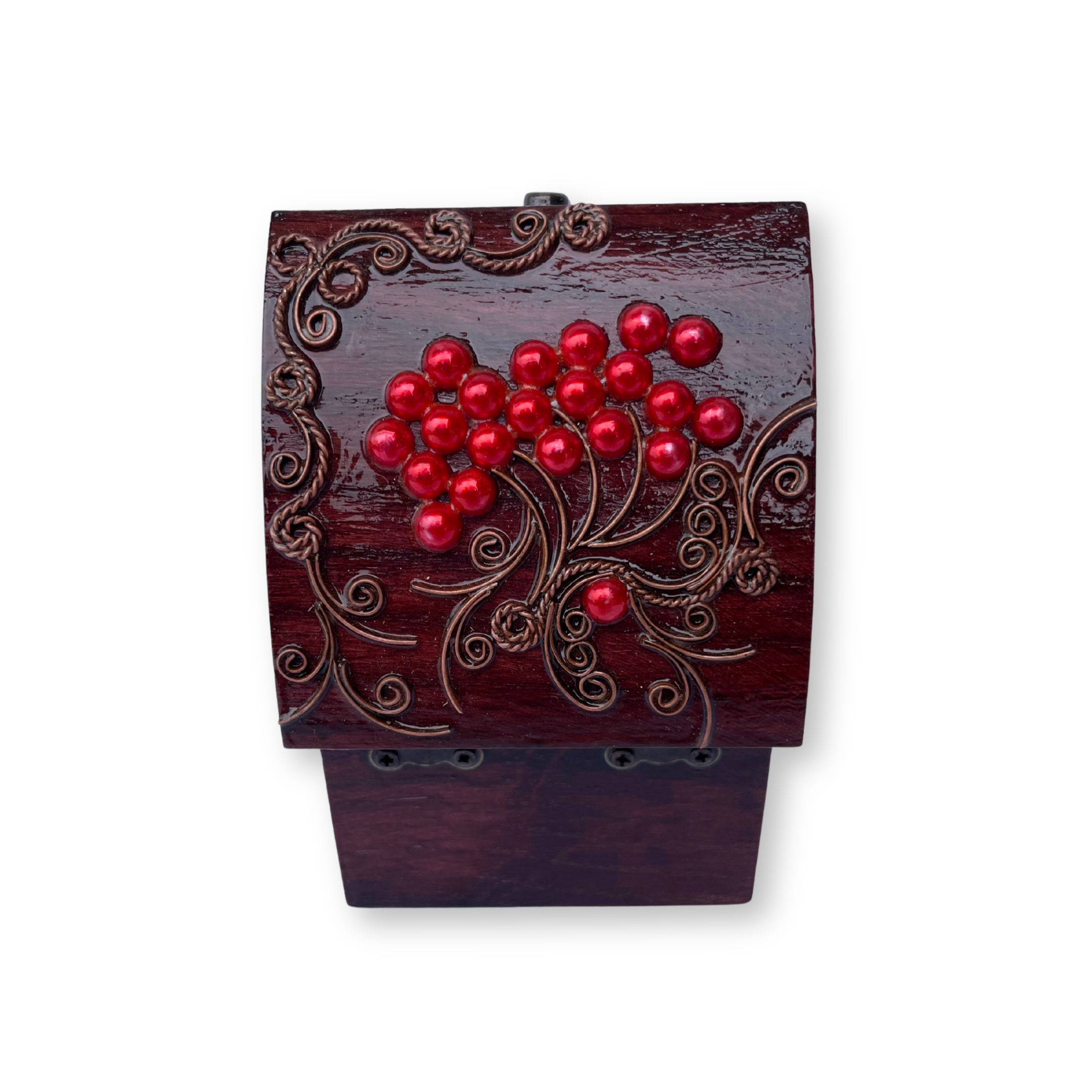 Дерев'яна шкатулка з мідним оздобленням "Калина №3" розміром 8х8х7 см - Зображення 4