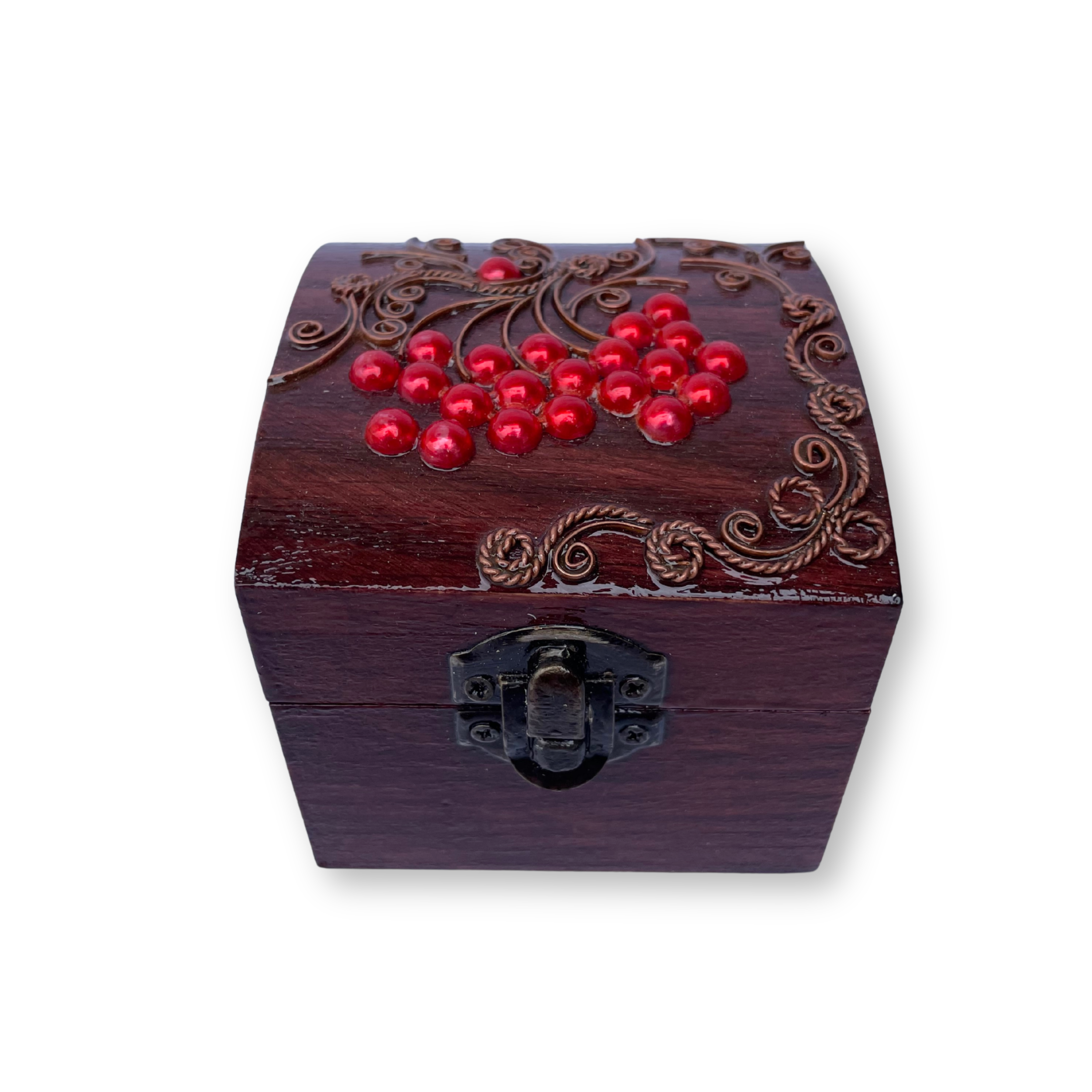 Дерев'яна шкатулка з мідним оздобленням "Калина №3" розміром 8х8х7 см - Зображення 2