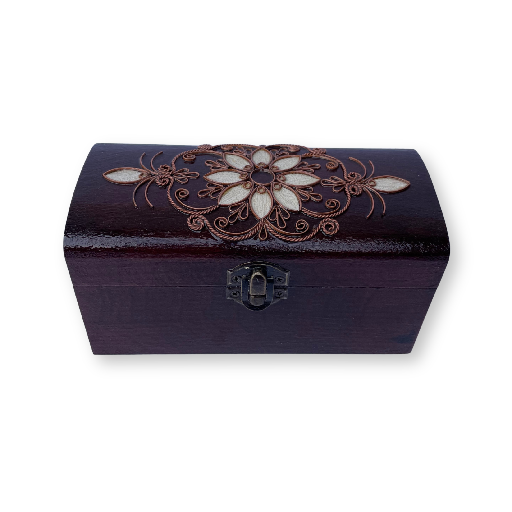 Дерев'яна шкатулка з мідним оздобленням "Ромашка №3" розміром 16х8х9 см - Зображення 2