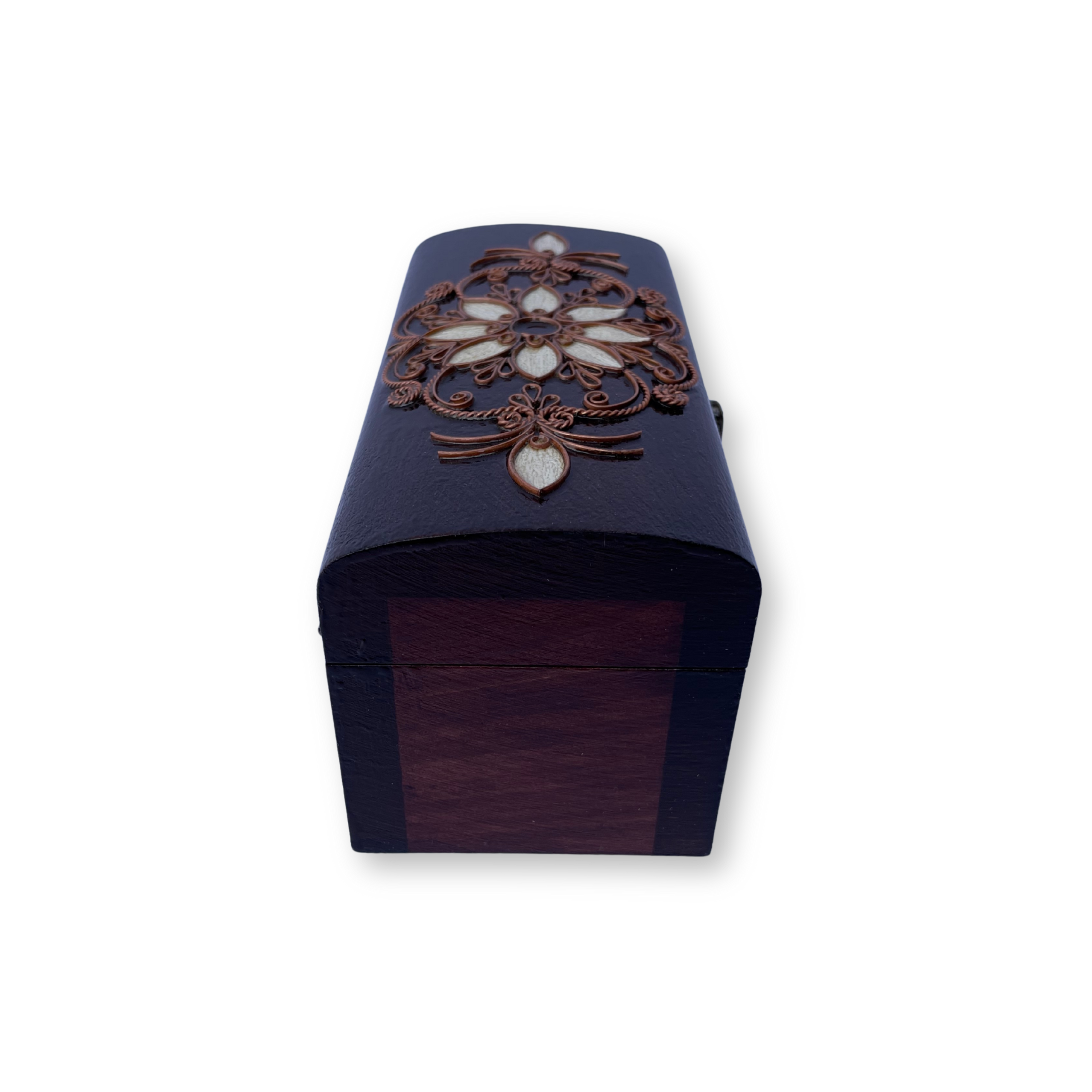 Дерев'яна шкатулка з мідним оздобленням "Ромашка №3" розміром 16х8х9 см - Зображення 3