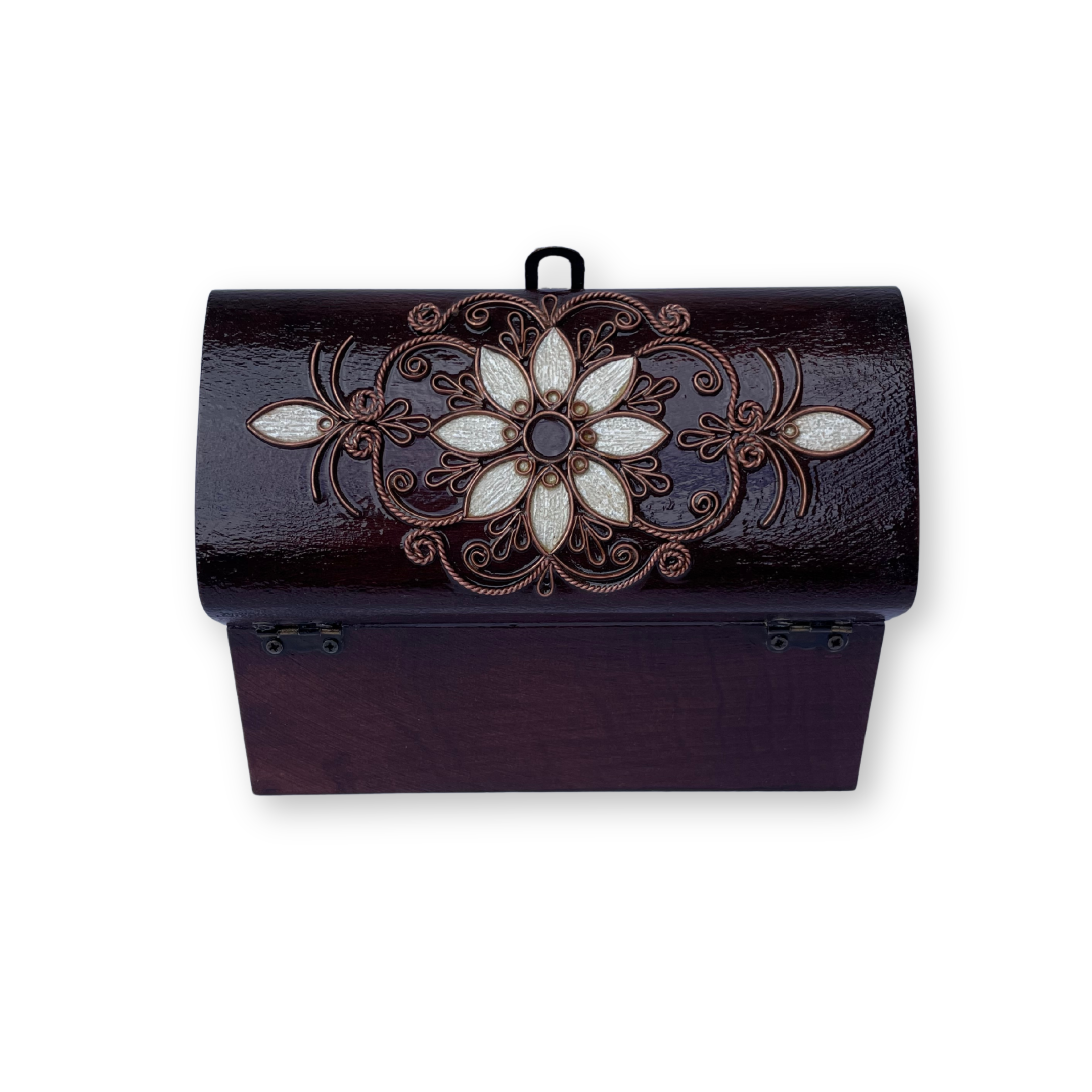 Дерев'яна шкатулка з мідним оздобленням "Ромашка №3" розміром 16х8х9 см - Зображення 4