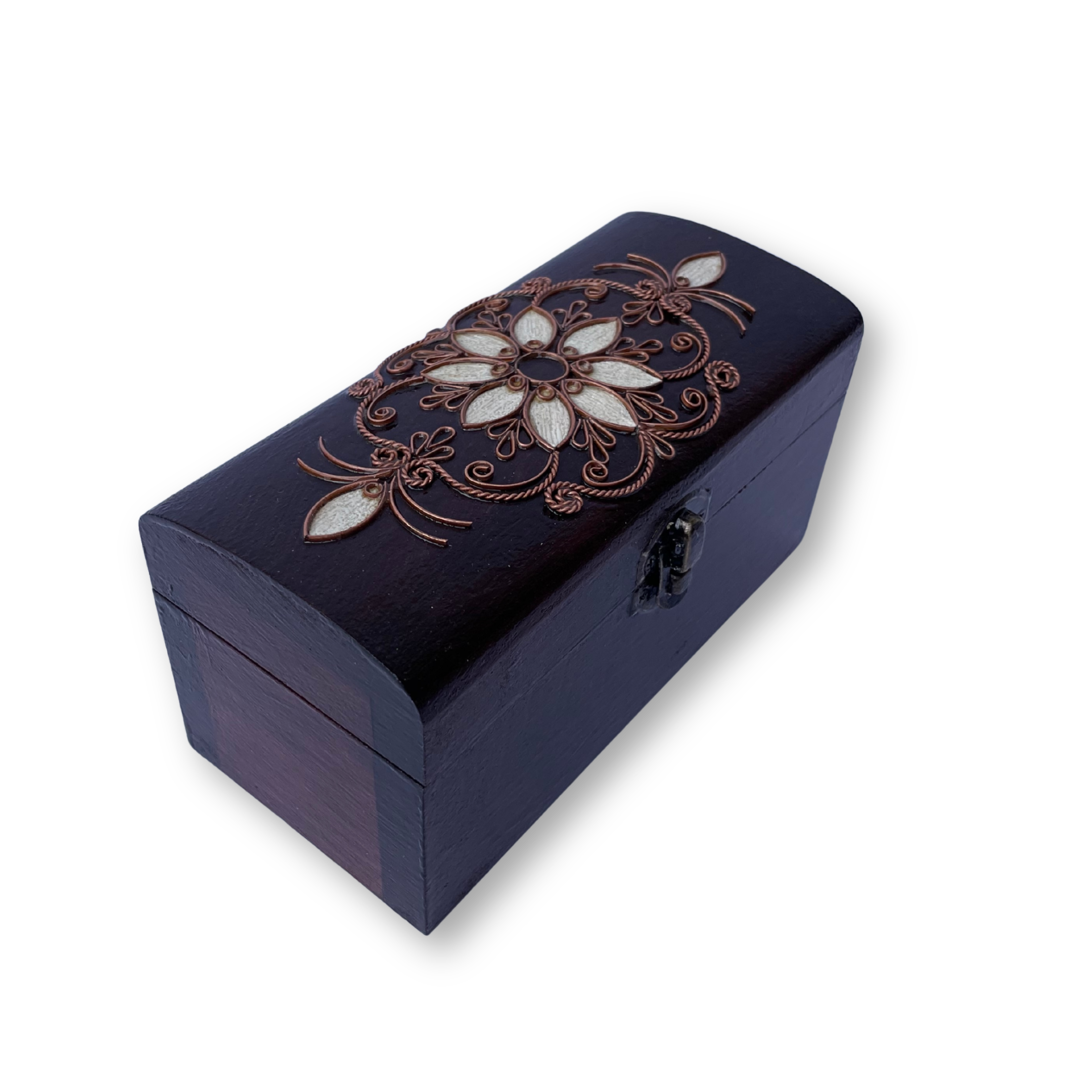 Дерев'яна шкатулка з мідним оздобленням "Ромашка №3" розміром 16х8х9 см