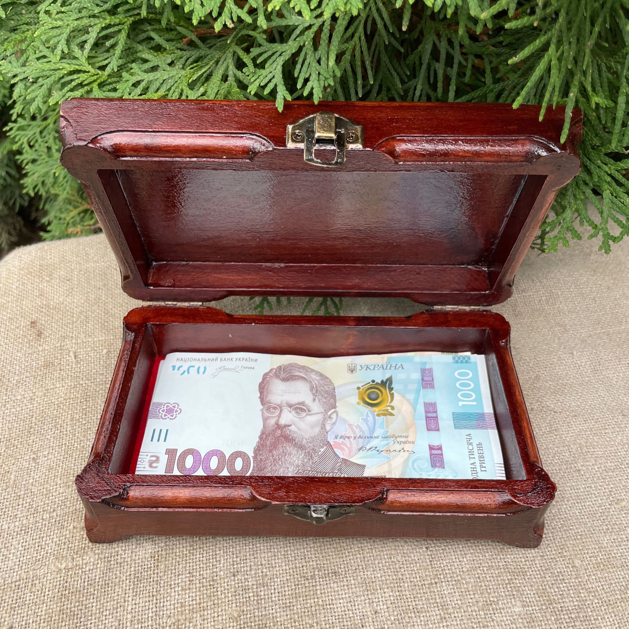 Дерев'яна купюрниця з мідним оздобленням "Ромашка №8" розміром 19х11х7 см - Зображення 8