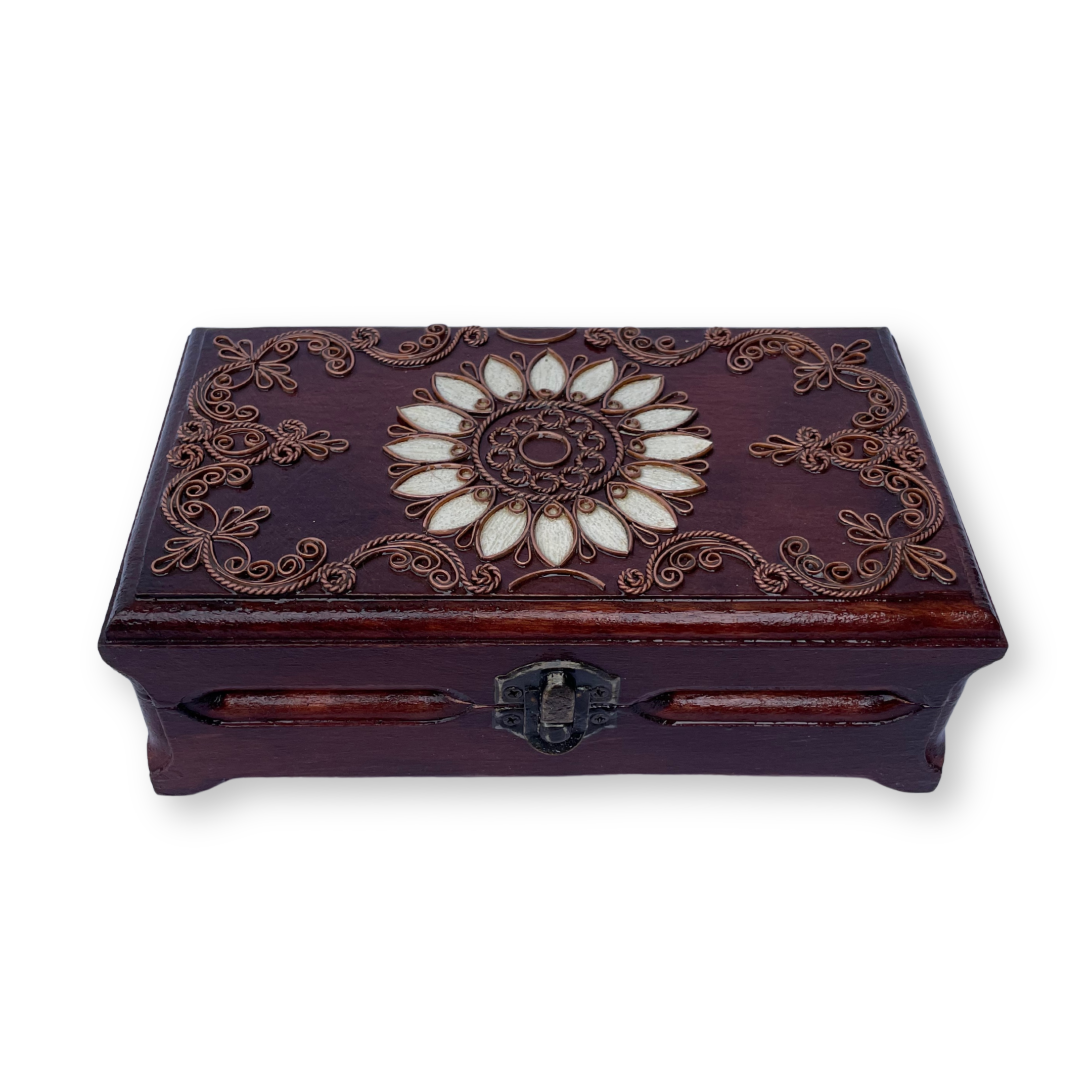 Дерев'яна купюрниця з мідним оздобленням "Ромашка №8" розміром 19х11х7 см - Зображення 2