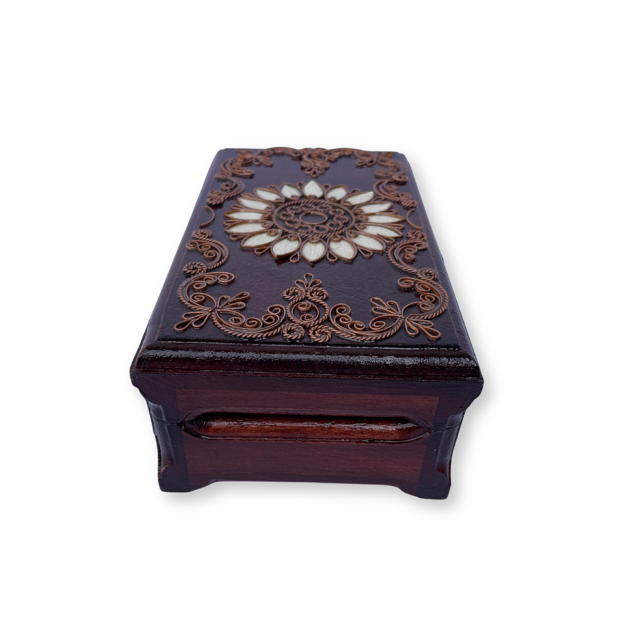 Дерев'яна купюрниця з мідним оздобленням "Ромашка №8" розміром 19х11х7 см - Зображення 3