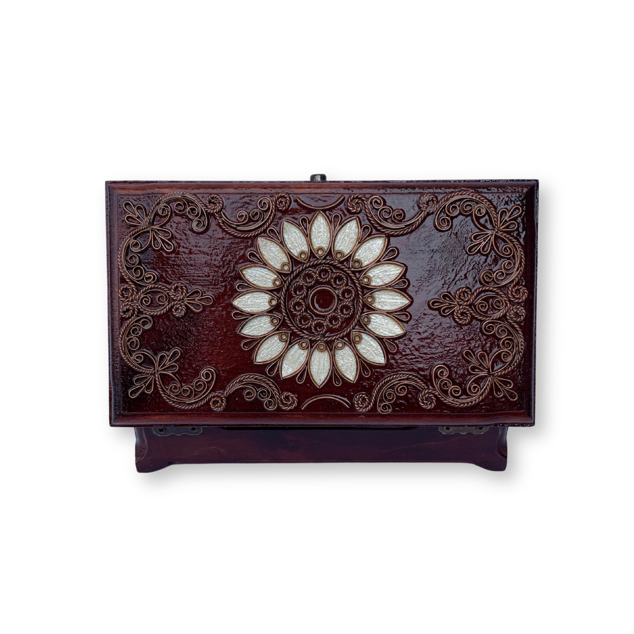 Дерев'яна купюрниця з мідним оздобленням "Ромашка №8" розміром 19х11х7 см - Зображення 4