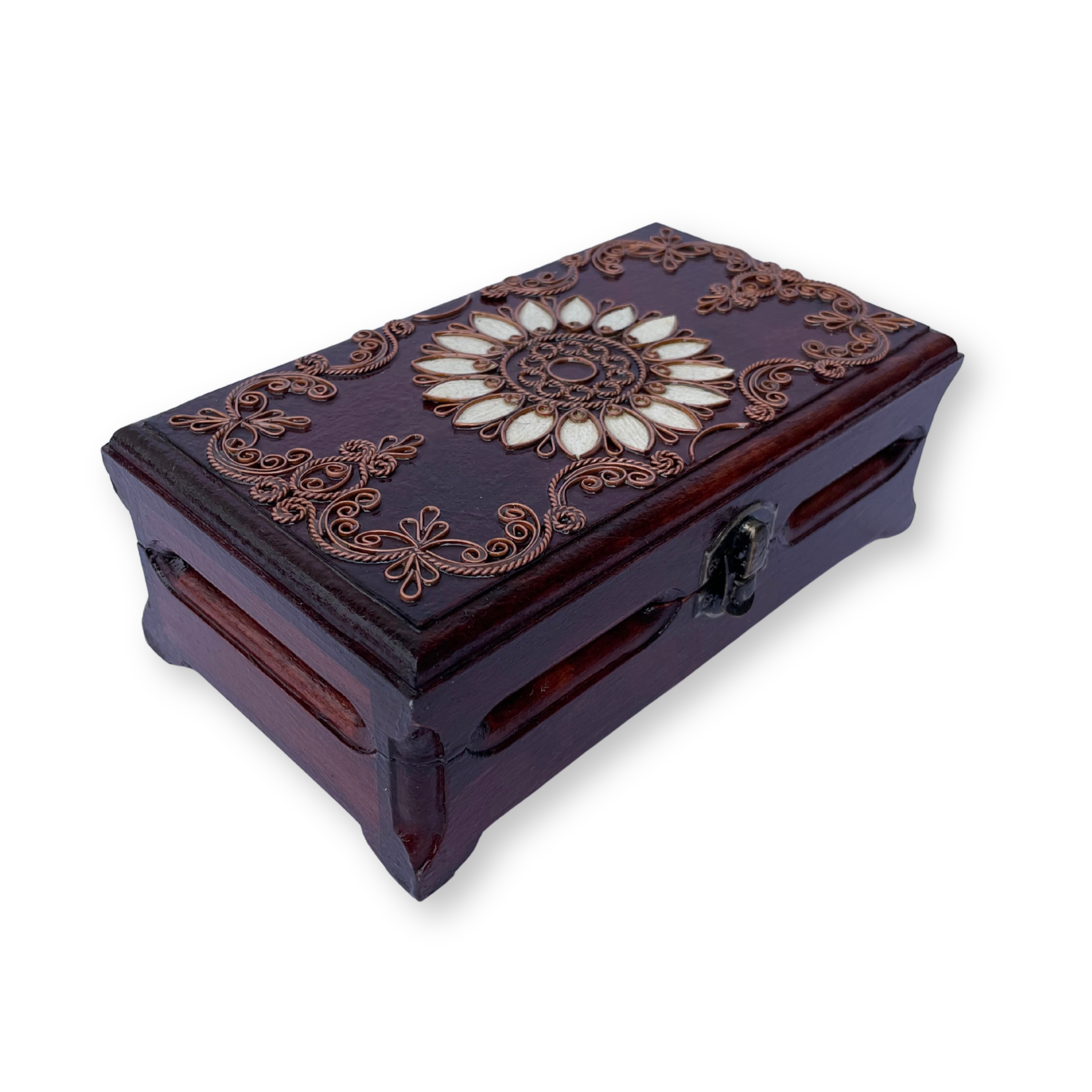 Дерев'яна купюрниця з мідним оздобленням "Ромашка №8" розміром 19х11х7 см